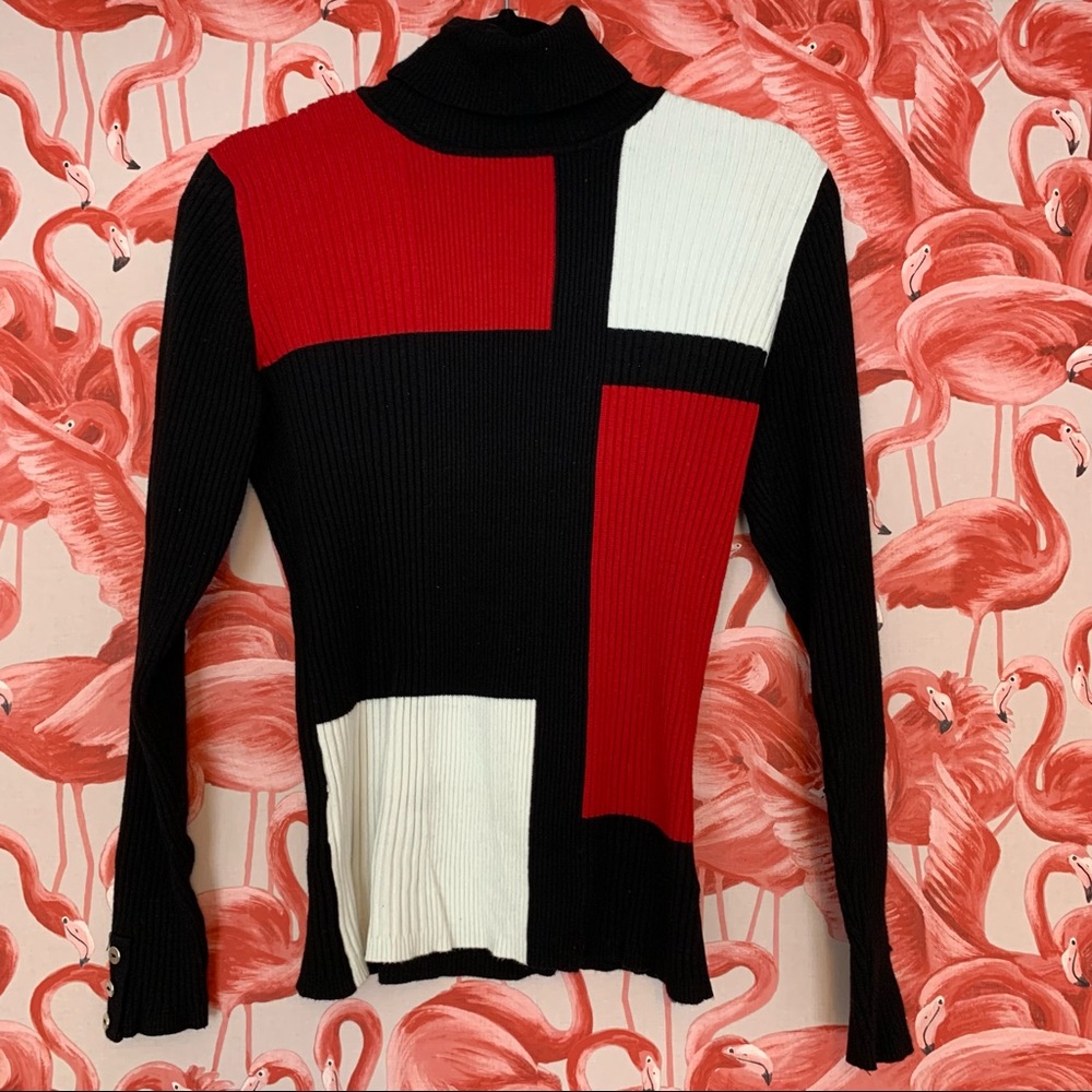 Style & Co Ribbed Red Black Color Block Turtleneck